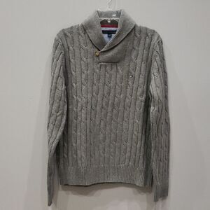 NWT Tommy Hilfiger Sweater Mens L Shawl Collar Cable Knit Pullover Wool Blend